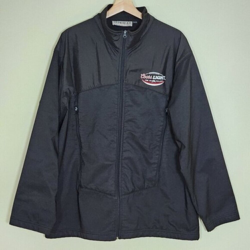 Ironhead Coors Light Silver Bullet Jacket Mens XL Black Fleece Lined Pockes VTG